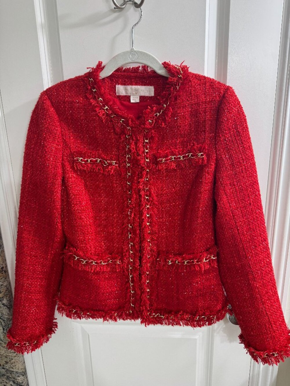 Boston Proper Red Jacket with Gold Accents, size 6